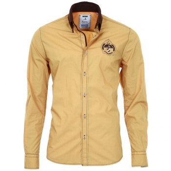 Pontto Designer Hemd Shirt in gelb ocker braun langarm Modern-Fit Gr. XL