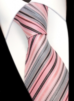 TigerTie Designer Seidenkrawatte in rosa grau schwarz gestreift - Krawatte Seide