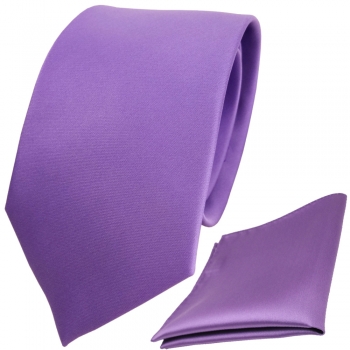 schöne TigerTie Krawatte + Einstecktuch in lila flieder einfarbig - Binder Tie