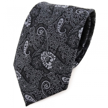 TigerTie Krawatte in anthrazit schwarz grau silber Paisley gemustert - Binder