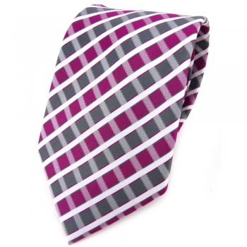 TigerTie Designer Krawatte in magenta silber grau weiss gestreift - Tie Binder