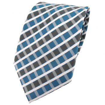 TigerTie Designer Krawatte in türkis grau silber weiss gestreift - Tie Binder