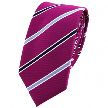 Schmale TigerTie Designer Krawatte magenta violett blau weiss gestreift
