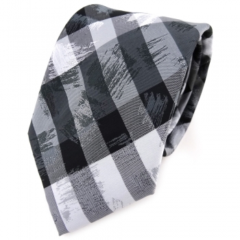 TigerTie Designer Krawatte in anthrazit grau silber schwarz gestreift - Binder