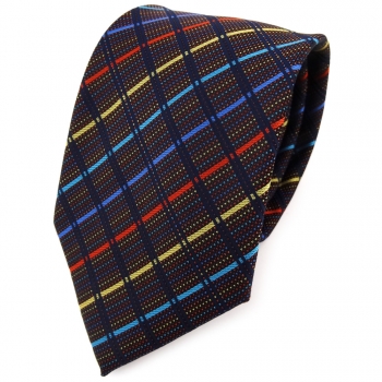TigerTie Designer Krawatte in blau gold türkis rot schwarz gestreift - Binder