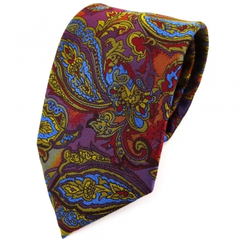 TigerTie Designer Krawatte lila blau gold orange mehrfarbig Paisley gemustert