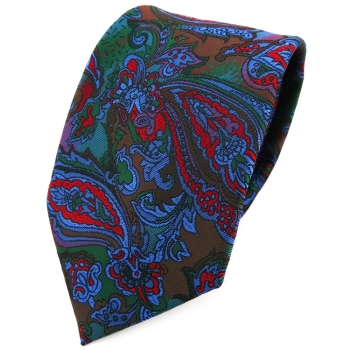 TigerTie Designer Krawatte rot blau flieder grün mehrfarbig Paisley gemustert