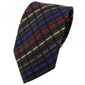 TigerTie Designer Krawatte in anthrazit gold rot blau schwarz gestreift - Binder