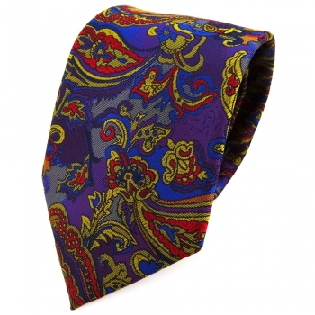 TigerTie Designer Krawatte lila blau gold anthrazit mehrfarbig Paisley gemustert