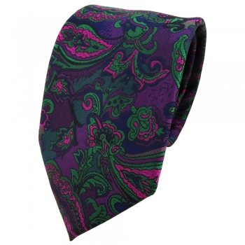TigerTie Designer Krawatte lila violett grün marine mehrfarbig Paisley gemustert