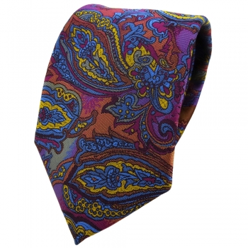 TigerTie Designer Krawatte violett gold blau kupfer mehrfarbig Paisley gemustert