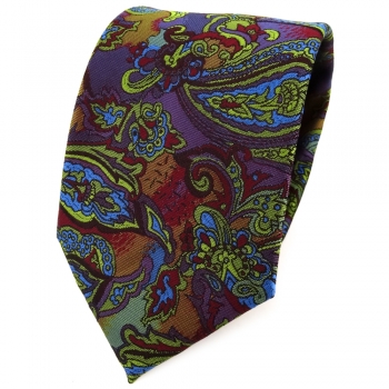 TigerTie Designer Krawatte violett olive blau rot mehrfarbig Paisley gemustert