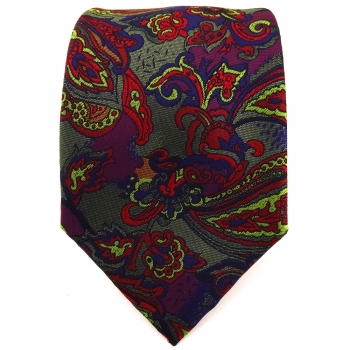 TigerTie Designer Krawatte violett olive rot blau mehrfarbig Paisley gemustert