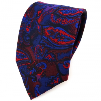 TigerTie Designer Krawatte blau rot weinrot lila schwarz Paisley gemustert
