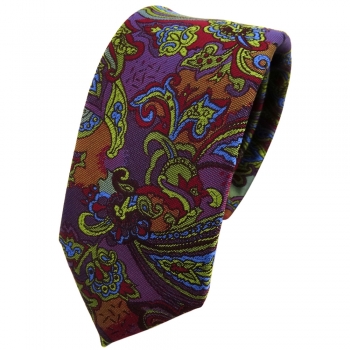 Schmale TigerTie Krawatte in violett olive blau rot mehrfarbig Paisley gemustert