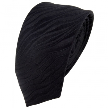 schmale Seidenkrawatte in schwarz Uni Wellenmuster - Krawatte 100% reine Seide