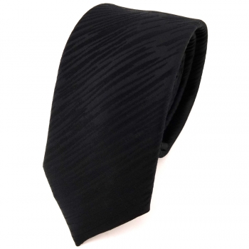 schmale Seidenkrawatte in schwarz Uni gestreift - Krawatte 100% reine Seide