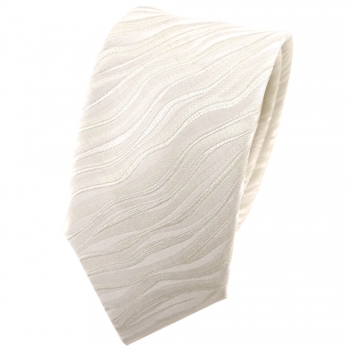 schmale Hochzeit Seidenkrawatte creme Wellenmuster Uni - Krawatte 100% Seide