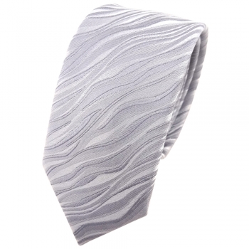 schmale Hochzeit Seidenkrawatte silber Wellenmuster Uni - Krawatte 100% Seide