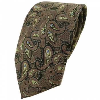 TigerTie Designer Krawatte in braun gold blau schwarz Paisley gemustert