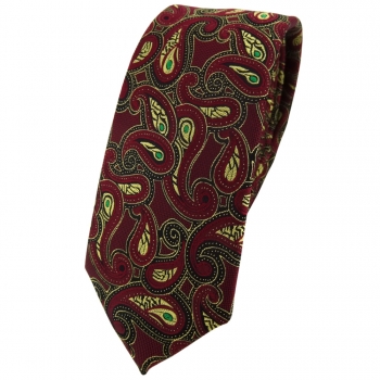 schmale TigerTie Designer Krawatte bordeaux gold grün schwarz Paisley gemustert