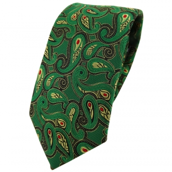 Modische TigerTie Designer Krawatte in grün gold rot schwarz Paisley gemustert