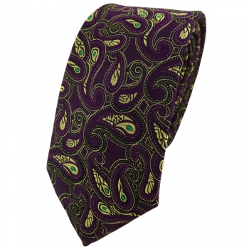 Modische TigerTie Designer Krawatte in lila gold grün schwarz Paisley gemustert