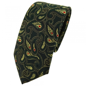 Modische TigerTie Krawatte in tannengrün gold rot schwarz Paisley gemustert