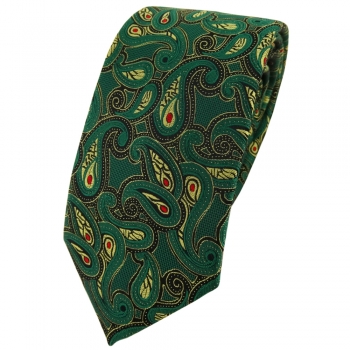 Modische TigerTie Krawatte in grün rot gold schwarz Paisley gemustert