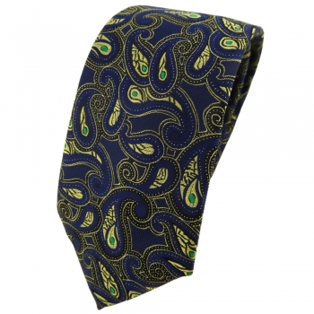 Modische TigerTie Designer Krawatte marine gold grün schwarz Paisley gemustert
