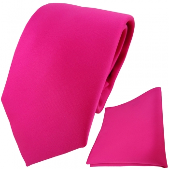 TigerTie Designer Krawatte + Einstecktuch pink rosa einfarbig Uni