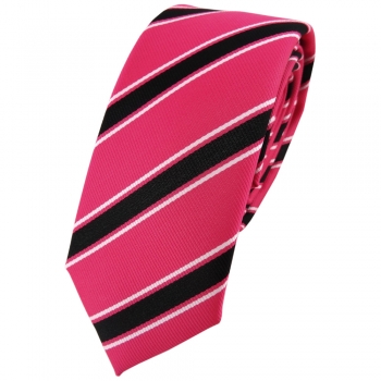 Schmale TigerTie Designer Krawatte pink rosa schwarz weiß gestreift - Binder Tie