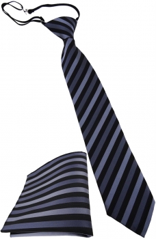 Security Sicherheits Krawatte + Einstecktuch in anthrazit schwarz mit Gummizug