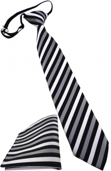 Security Sicherheits Krawatte + Einstecktuch in silber grau schwarz mit Gummizug