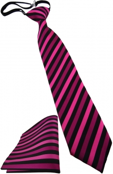 Security Sicherheits Krawatte + Einstecktuch magenta lila schwarz mit Gummizug