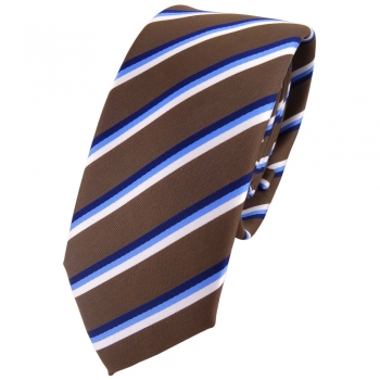 schmale TigerTie Designer Krawatte in braun dunkelbraun blau weiß gestreift