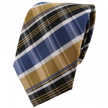 TigerTie Designer Krawatte in gold blau silbergrau dunkelbraun gestreift