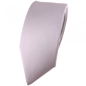 schmale TigerTie Satin Seidenkrawatte silber grau einfarbig - Krawatte Seide