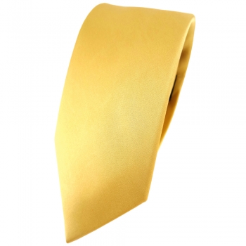 schmale TigerTie Satin Seidenkrawatte gold hellgold einfarbig - Krawatte Seide
