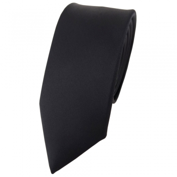 schmale TigerTie Satin Seidenkrawatte schwarz einfarbig - Krawatte 100% Seide