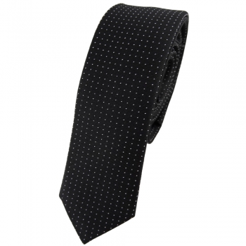 schmale Seidenkrawatte in schwarz silber gepunktet, Krawatte 100% reine Seide
