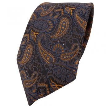 TigerTie Designer Krawatte in braun bronze gold blau schwarz Paisley gemustert