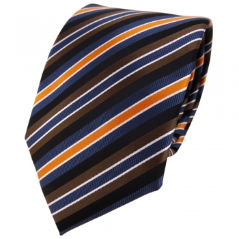 TigerTie Designer Krawatte in braun orange schwarz silber dunkelblau gestreift