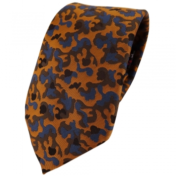 TigerTie Designer Krawatte in braun bronze blau schwarz Camouflage gemustert