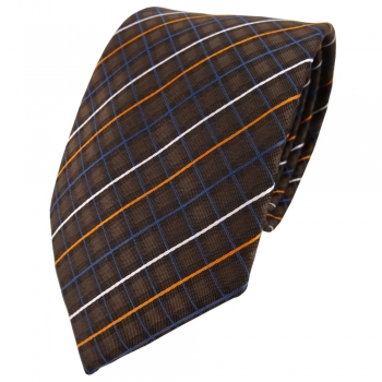 TigerTie Designer Krawatte in braun orange silberweiss dunkelblau gestreift