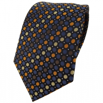 TigerTie Designer Krawatte in braun blau gold orange silber schwarz gepunktet