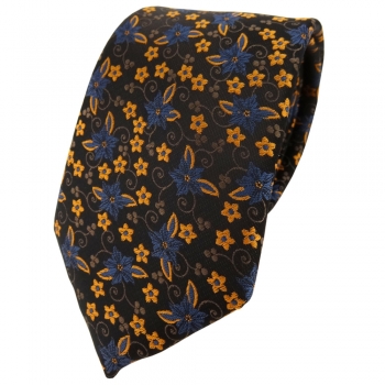 TigerTie Designer Krawatte in braun dunkelbraun bronze gold blau geblümt