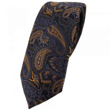 schmale TigerTie Designer Krawatte in braun bronze gold blau schwarz Paisley