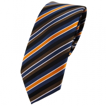 schmale TigerTie Krawatte in braun orange schwarz silber dunkelblau gestreift