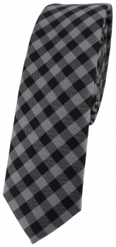 schmale TigerTie Krawatte Schlips in anthrazit grau schwarz kariert (4,5 cm)